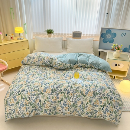 91家纺网 家纺一手货源 找家纺 清雅福 2024新款小清新ins棉加绒印花四件套系列-棉绒风格二 踏青