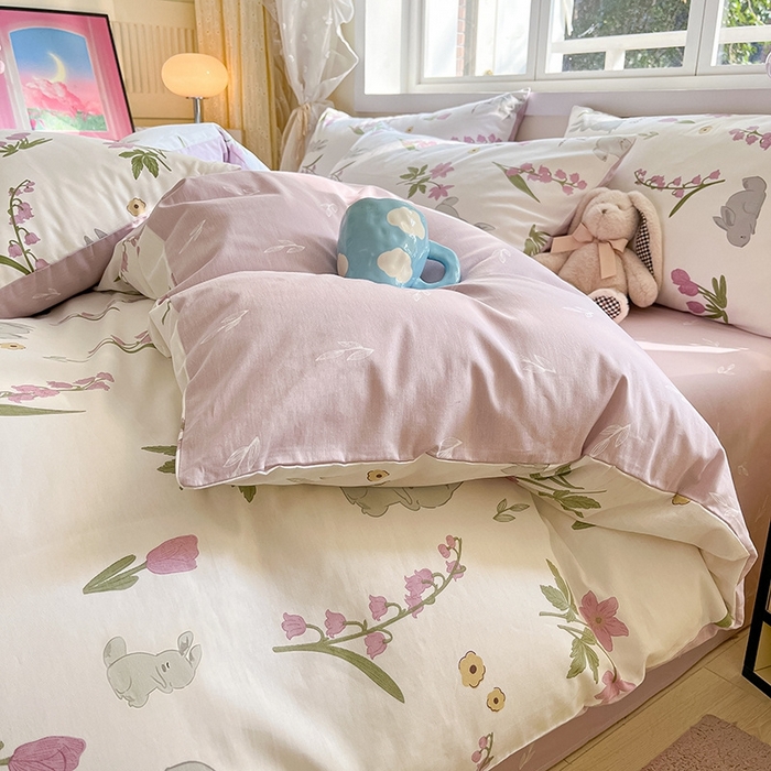 91家纺网 家纺一手货源 找家纺 麦伦家居 2024全棉斜纹13372小清新碎花卡通系列四件套 兰铃