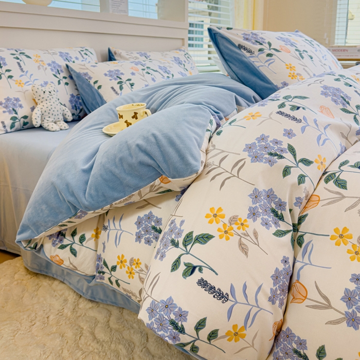 91家纺网 家纺一手货源 找家纺 清雅福 2024新款小清新ins棉加绒印花四件套系列-棉绒风格一 棉绒爱丽丝