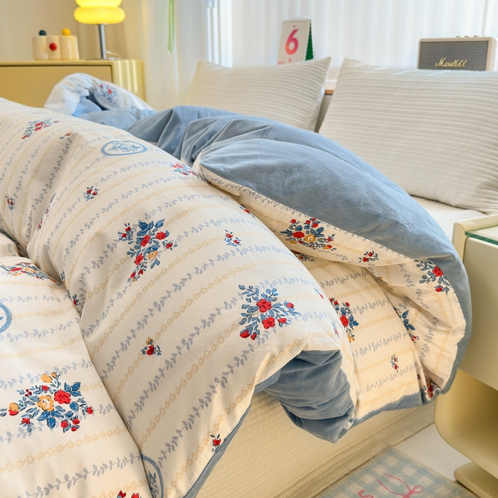 91家纺网 家纺一手货源 找家纺 清雅福 2024新款小清新ins棉加绒印花四件套系列-棉绒风格二 伯爵夫人