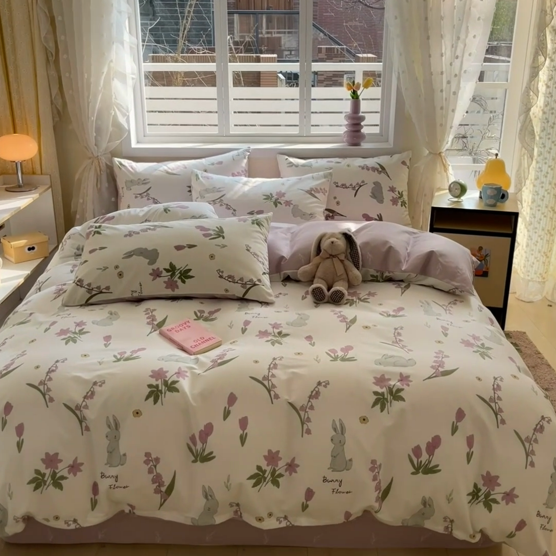 91家纺网 家纺一手货源 找家纺 麦伦家居 2024全棉斜纹13372小清新碎花卡通系列四件套 兰铃