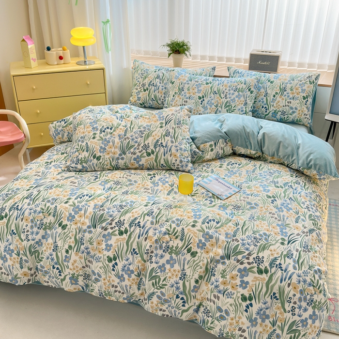 91家纺网 家纺一手货源 找家纺 清雅福 2024新款小清新ins棉加绒印花四件套系列-棉绒风格二 踏青