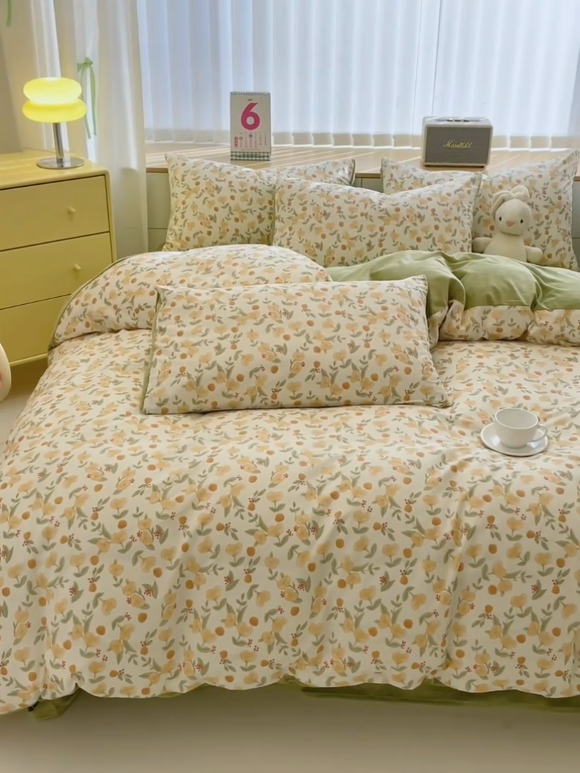 91家纺网 家纺一手货源 找家纺 清雅福 2024新款小清新ins棉加绒印花四件套系列-棉绒风格二 花千朵