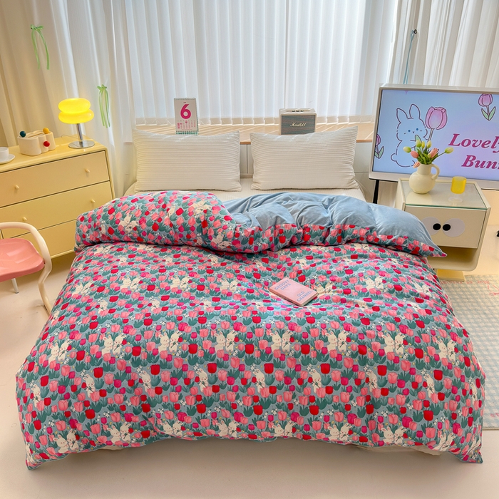 91家纺网 家纺一手货源 找家纺 清雅福 2024新款小清新ins棉加绒印花四件套系列-棉绒风格二 爱情兔