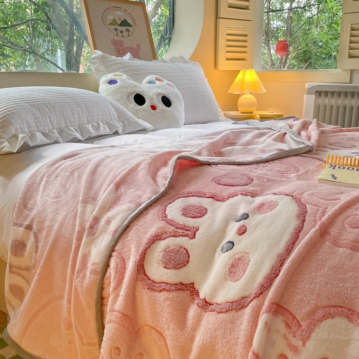 91家纺网 家纺一手货源 找家纺 慕尚家纺 2025新款高克重加厚雪花绒毛毯毯子 花花小兔