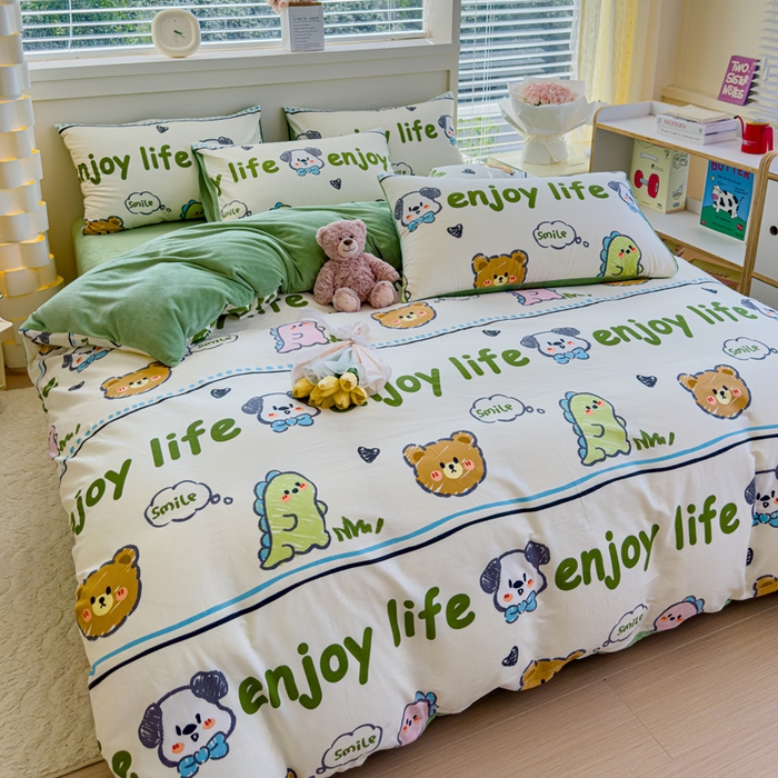 91家纺网 家纺一手货源 找家纺 清雅福 2024新款小清新ins棉加绒印花四件套系列-棉绒风格一 棉绒哈哈乐园