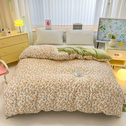 91家纺网 家纺一手货源 找家纺 清雅福 2024新款小清新ins棉加绒印花四件套系列-棉绒风格二 花千朵