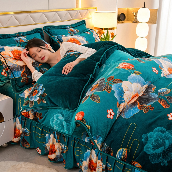 91家纺网 家纺一手货源 找家纺 金柚子 2024新款加厚牛奶绒四件套 金玉满堂