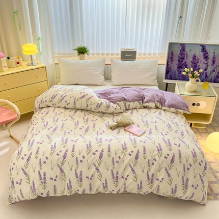 清雅福 2024新款小清新ins棉加绒印花四件套系列-棉绒风格二 紫瑶