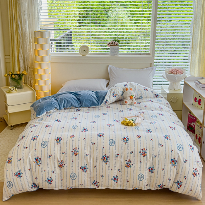 91家纺网 家纺一手货源 找家纺 清雅福 2024新款小清新ins棉加绒印花四件套系列-棉绒风格一 棉绒伯爵夫人