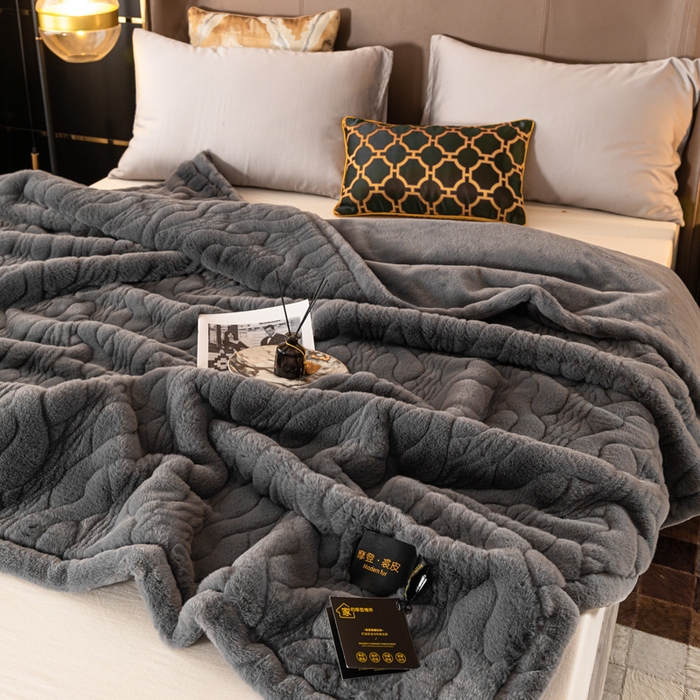 91家纺网 家纺一手货源 找家纺 凯轩毛毛毯毯子网销专供 2024新款精品仿裘皮毛毯毯子 绅士灰