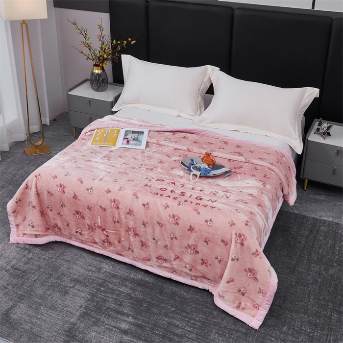 91家纺网 家纺一手货源 找家纺 凯轩毛毛毯毯子网销专供 2024新款A类双层云毛毯毯子 田园花朵