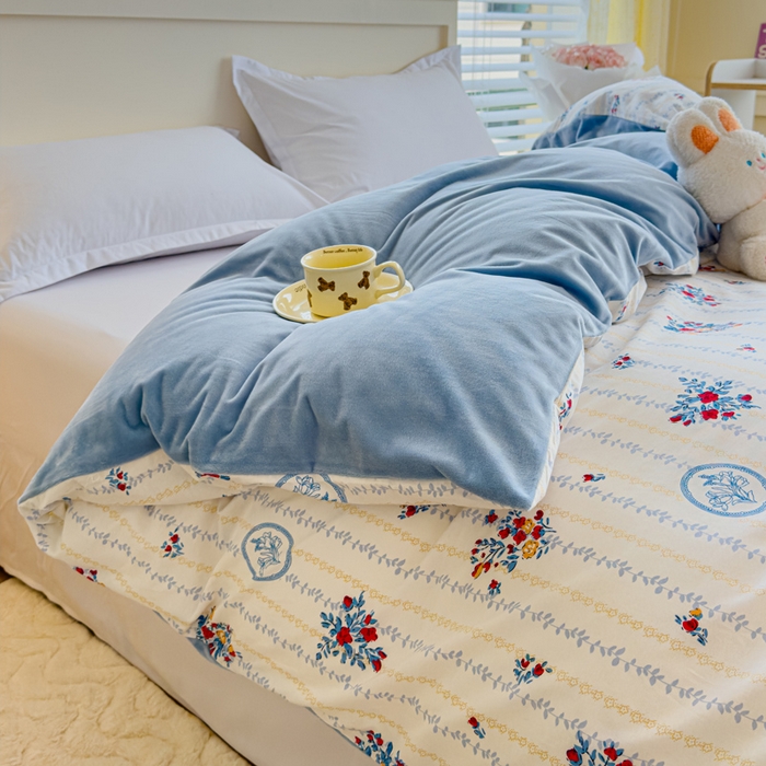 91家纺网 家纺一手货源 找家纺 清雅福 2024新款小清新ins棉加绒印花四件套系列-棉绒风格一 棉绒伯爵夫人