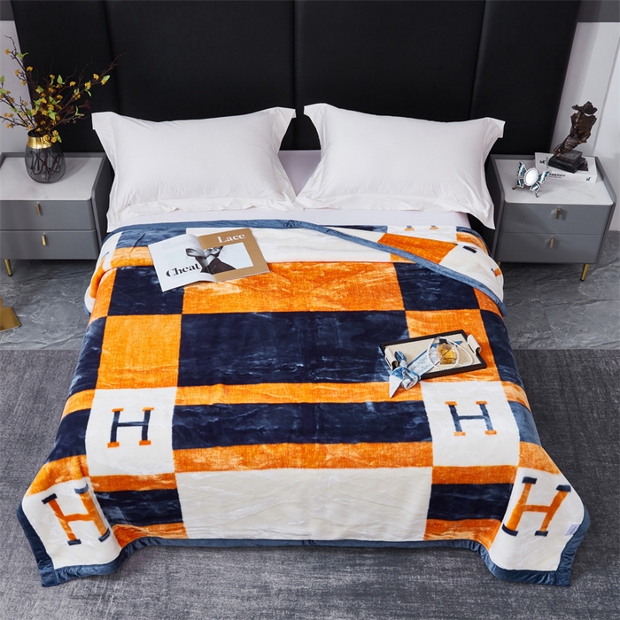 91家纺网 家纺一手货源 找家纺 凯轩毛毛毯毯子网销专供 2024新款A类双层云毛毯毯子 H橘