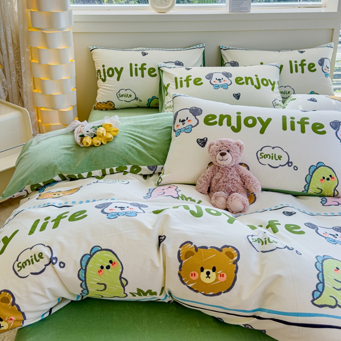 91家纺网 家纺一手货源 找家纺 清雅福 2024新款小清新ins棉加绒印花四件套系列-棉绒风格一 棉绒哈哈乐园