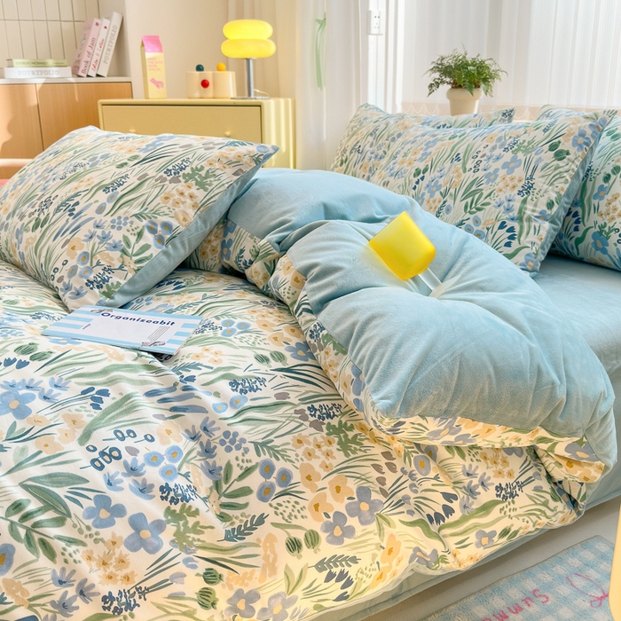 91家纺网 家纺一手货源 找家纺 清雅福 2024新款小清新ins棉加绒印花四件套系列-棉绒风格二 踏青