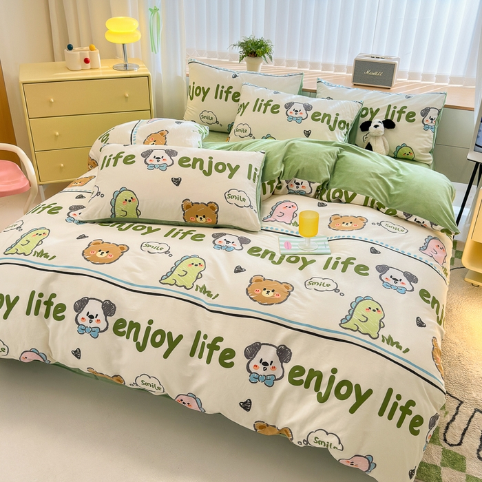 91家纺网 家纺一手货源 找家纺 清雅福 2024新款小清新ins棉加绒印花四件套系列-棉绒风格二 哈哈乐园