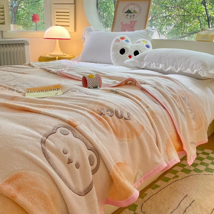 91家纺网 家纺一手货源 找家纺 慕尚家纺 2025新款高克重加厚雪花绒毛毯毯子 桔子熊