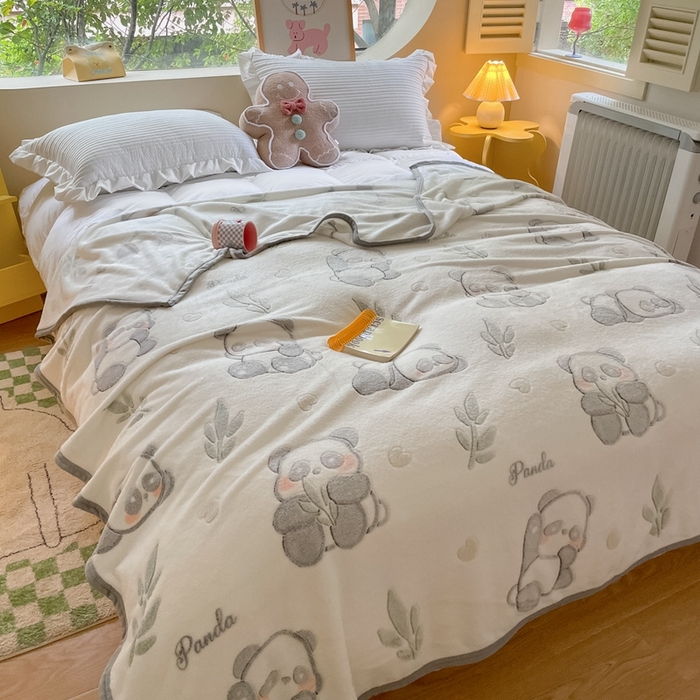 91家纺网 家纺一手货源 找家纺 慕尚家纺 2025新款高克重加厚雪花绒毛毯毯子 黑白熊