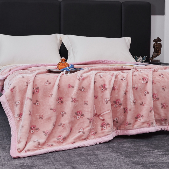 91家纺网 家纺一手货源 找家纺 凯轩毛毛毯毯子网销专供 2024新款A类双层云毛毯毯子 田园花朵