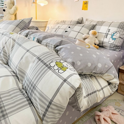 91家纺网 家纺一手货源 找家纺 麦伦家居 2024全棉斜纹13372小清新碎花卡通系列四件套 尼克