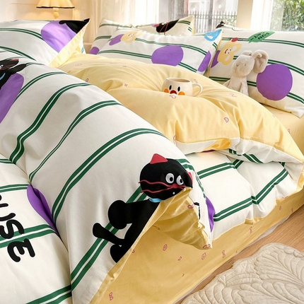 麦伦家居 2024全棉斜纹13372小清新碎花卡通系列四件套 猫咪精灵