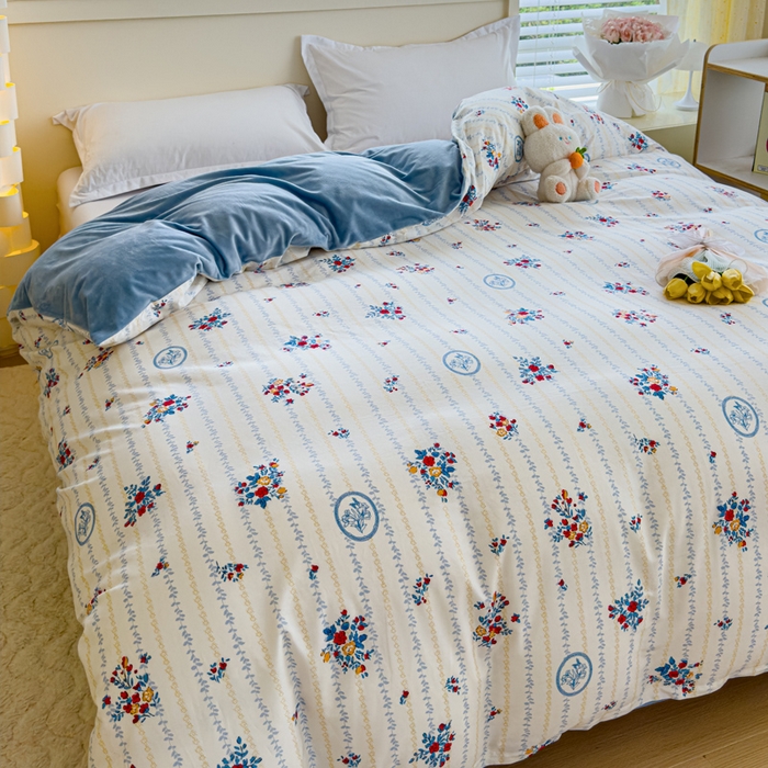 91家纺网 家纺一手货源 找家纺 清雅福 2024新款小清新ins棉加绒印花四件套系列-棉绒风格一 棉绒伯爵夫人