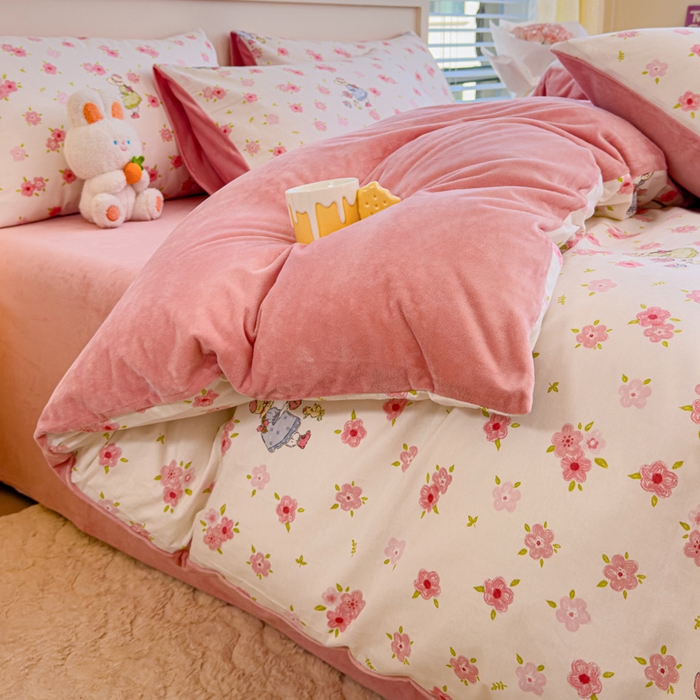 91家纺网 家纺一手货源 找家纺 清雅福 2024新款小清新ins棉加绒印花四件套系列-棉绒风格一 棉绒美丽人生