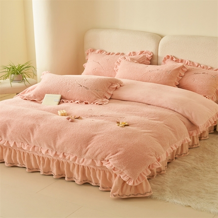 恒爱家纺 2024新款泰迪绒韩版床单床盖四件套 粉色