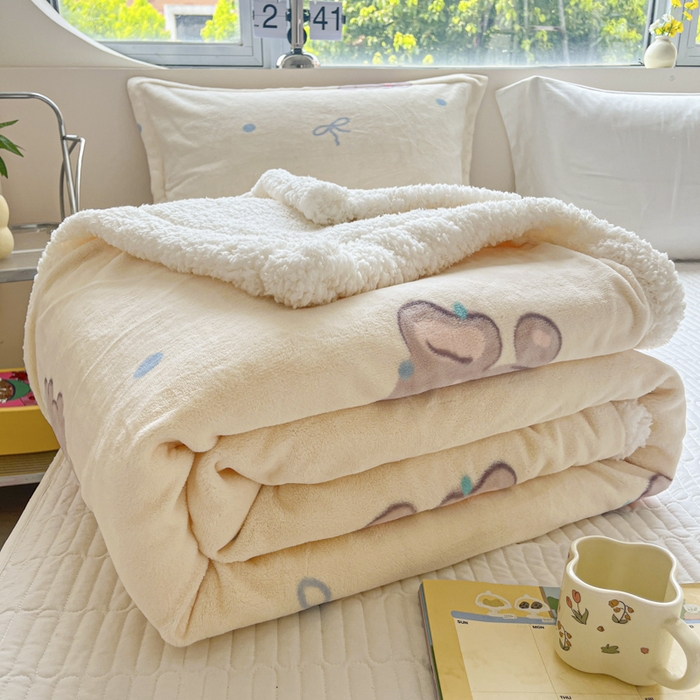 91家纺网 家纺一手货源 找家纺 沐慕 2024新款AB版牛奶绒拼羊羔绒毛毯毯子 毛毯-可爱小象