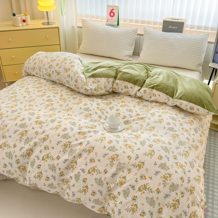 91家纺网 家纺一手货源 找家纺 清雅福 2024新款小清新ins棉加绒印花四件套系列-棉绒风格二 森夏