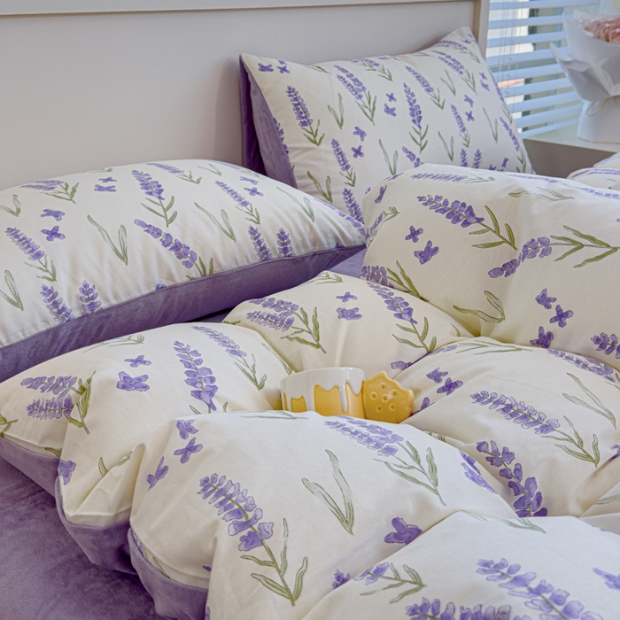 91家纺网 家纺一手货源 找家纺 清雅福 2024新款小清新ins棉加绒印花四件套系列-棉绒风格一 棉绒紫瑶