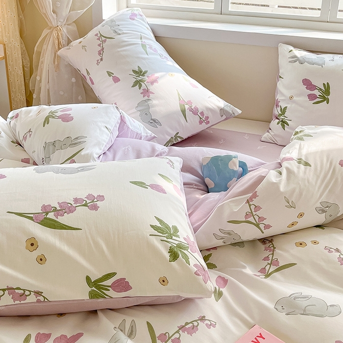 91家纺网 家纺一手货源 找家纺 麦伦家居 2024全棉斜纹13372小清新碎花卡通系列四件套 兰铃