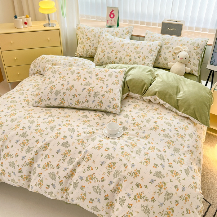 91家纺网 家纺一手货源 找家纺 清雅福 2024新款小清新ins棉加绒印花四件套系列-棉绒风格二 森夏