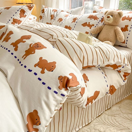 91家纺网 家纺一手货源 找家纺 麦伦家居 2024全棉斜纹13372小清新碎花卡通系列四件套 喜瓜瓜