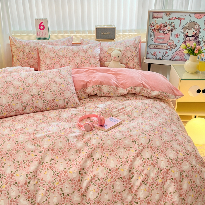 91家纺网 家纺一手货源 找家纺 清雅福 2024新款小清新ins棉加绒印花四件套系列-棉绒风格二 恋语