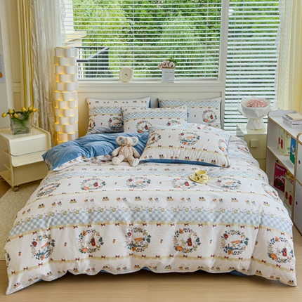 清雅福 2024新款小清新ins棉加绒印花四件套系列-棉绒风格一 棉绒维西兔