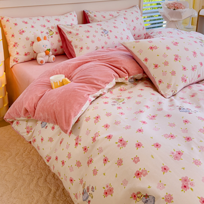 91家纺网 家纺一手货源 找家纺 清雅福 2024新款小清新ins棉加绒印花四件套系列-棉绒风格一 棉绒美丽人生