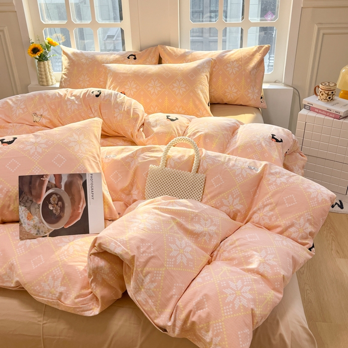 91家纺网 家纺一手货源 找家纺 千朵 2024新款全棉磨毛四件套 南浔