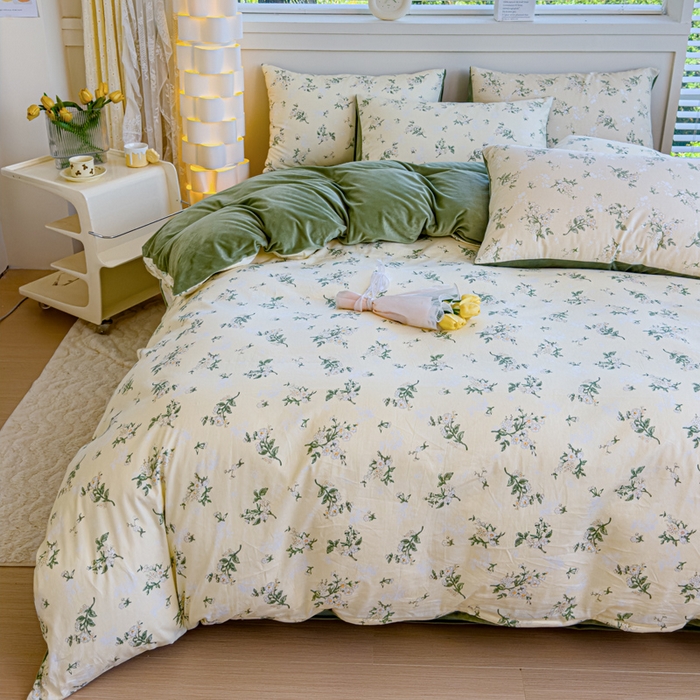 91家纺网 家纺一手货源 找家纺 清雅福 2024新款小清新ins棉加绒印花四件套系列-棉绒风格一 棉绒茶艺