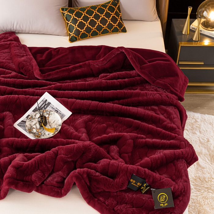 91家纺网 家纺一手货源 找家纺 凯轩毛毛毯毯子网销专供 2024新款精品仿裘皮毛毯毯子 酒红