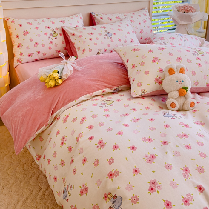 91家纺网 家纺一手货源 找家纺 清雅福 2024新款小清新ins棉加绒印花四件套系列-棉绒风格一 棉绒美丽人生