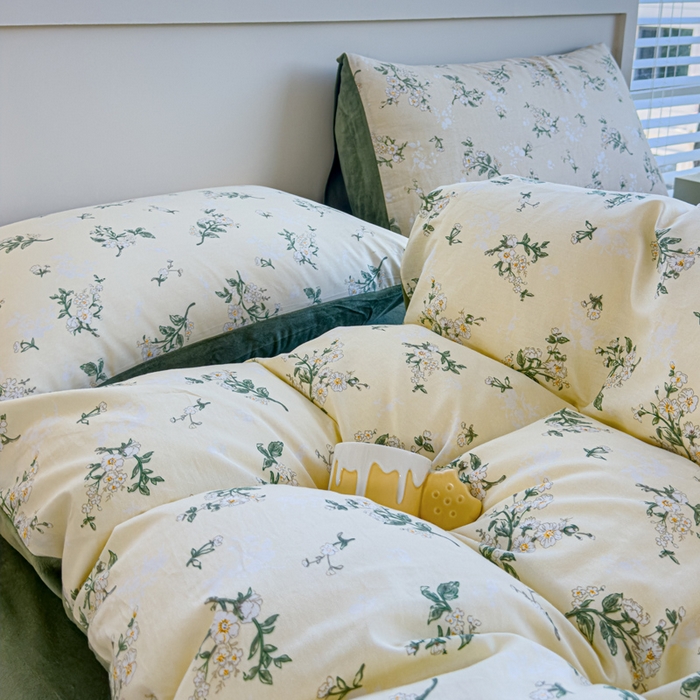 91家纺网 家纺一手货源 找家纺 清雅福 2024新款小清新ins棉加绒印花四件套系列-棉绒风格一 棉绒茶艺