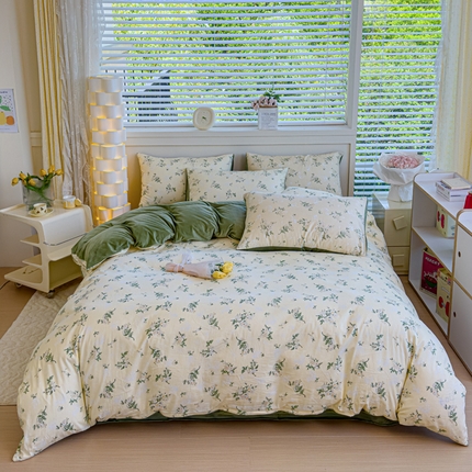 清雅福 2024新款小清新ins棉加绒印花四件套系列-棉绒风格一 棉绒茶艺