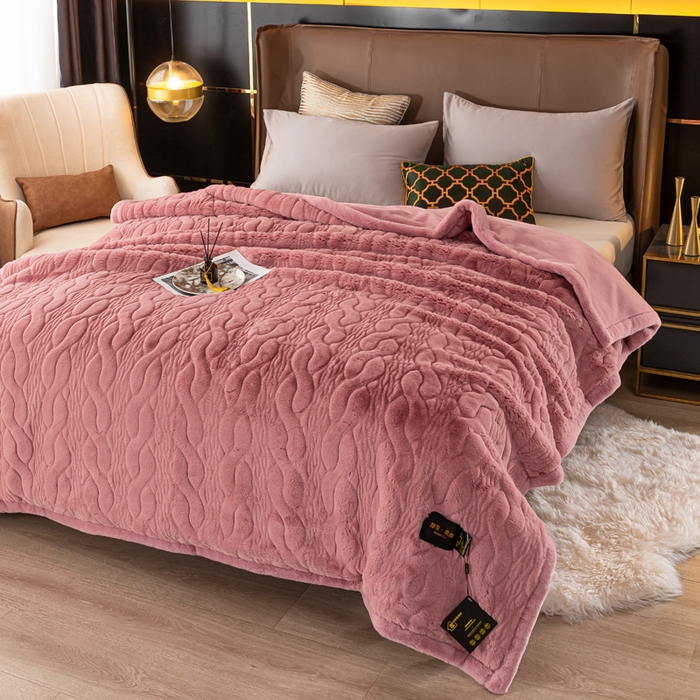 91家纺网 家纺一手货源 找家纺 凯轩毛毛毯毯子网销专供 2024新款精品仿裘皮毛毯毯子 藕粉