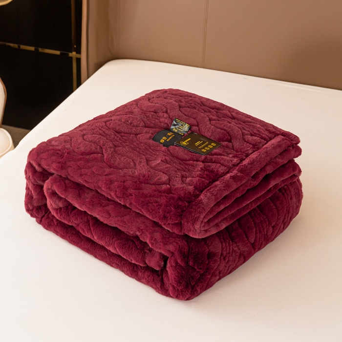 91家纺网 家纺一手货源 找家纺 凯轩毛毛毯毯子网销专供 2024新款精品仿裘皮毛毯毯子 酒红