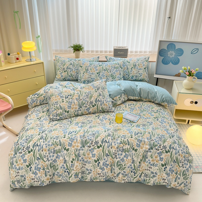 91家纺网 家纺一手货源 找家纺 清雅福 2024新款小清新ins棉加绒印花四件套系列-棉绒风格二 踏青