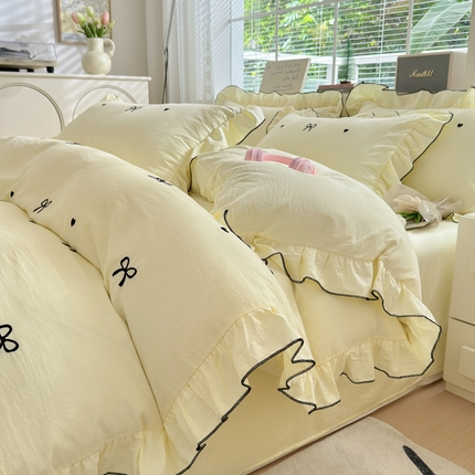 91家纺网 家纺一手货源 找家纺 （总）慕希家纺 2024新款精品刺绣韩版水洗棉四件套-小香风