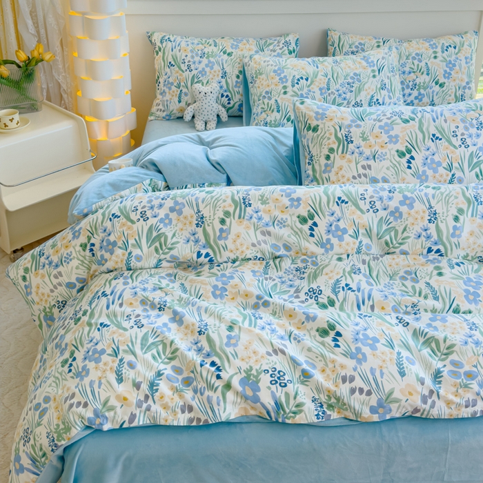 91家纺网 家纺一手货源 找家纺 清雅福 2024新款小清新ins棉加绒印花四件套系列-棉绒风格一 棉绒踏青