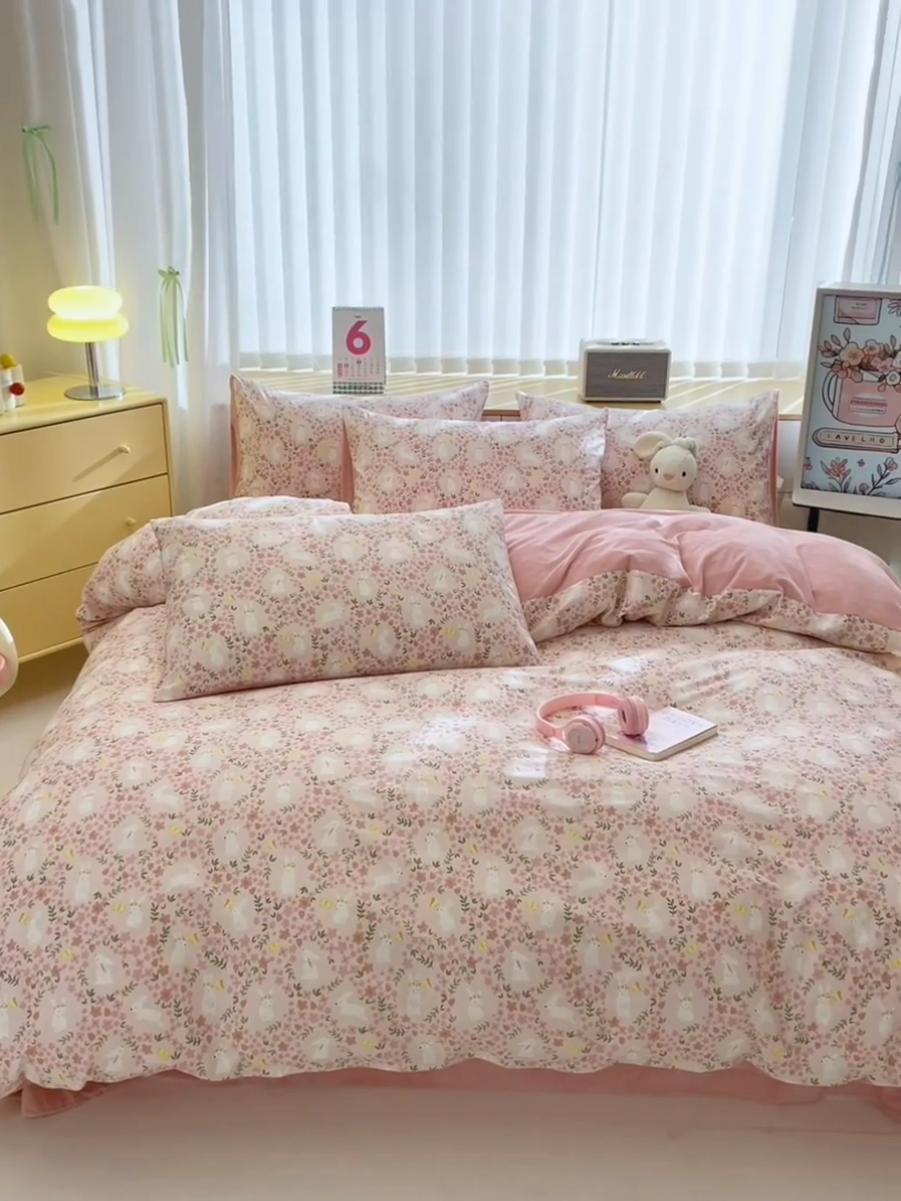 91家纺网 家纺一手货源 找家纺 清雅福 2024新款小清新ins棉加绒印花四件套系列-棉绒风格二 恋语